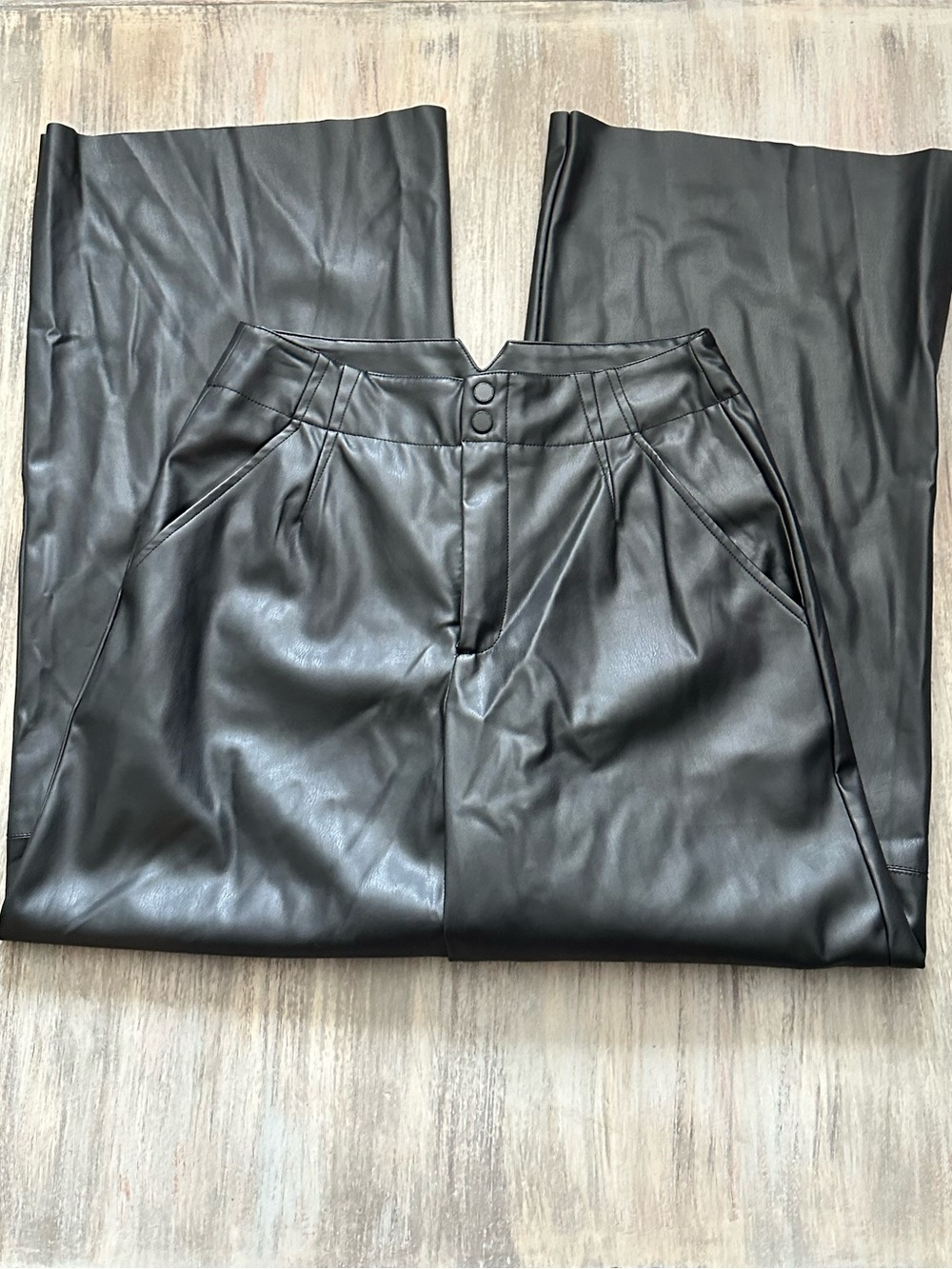 DKNY Black Faux Leather High-Waist Pants
